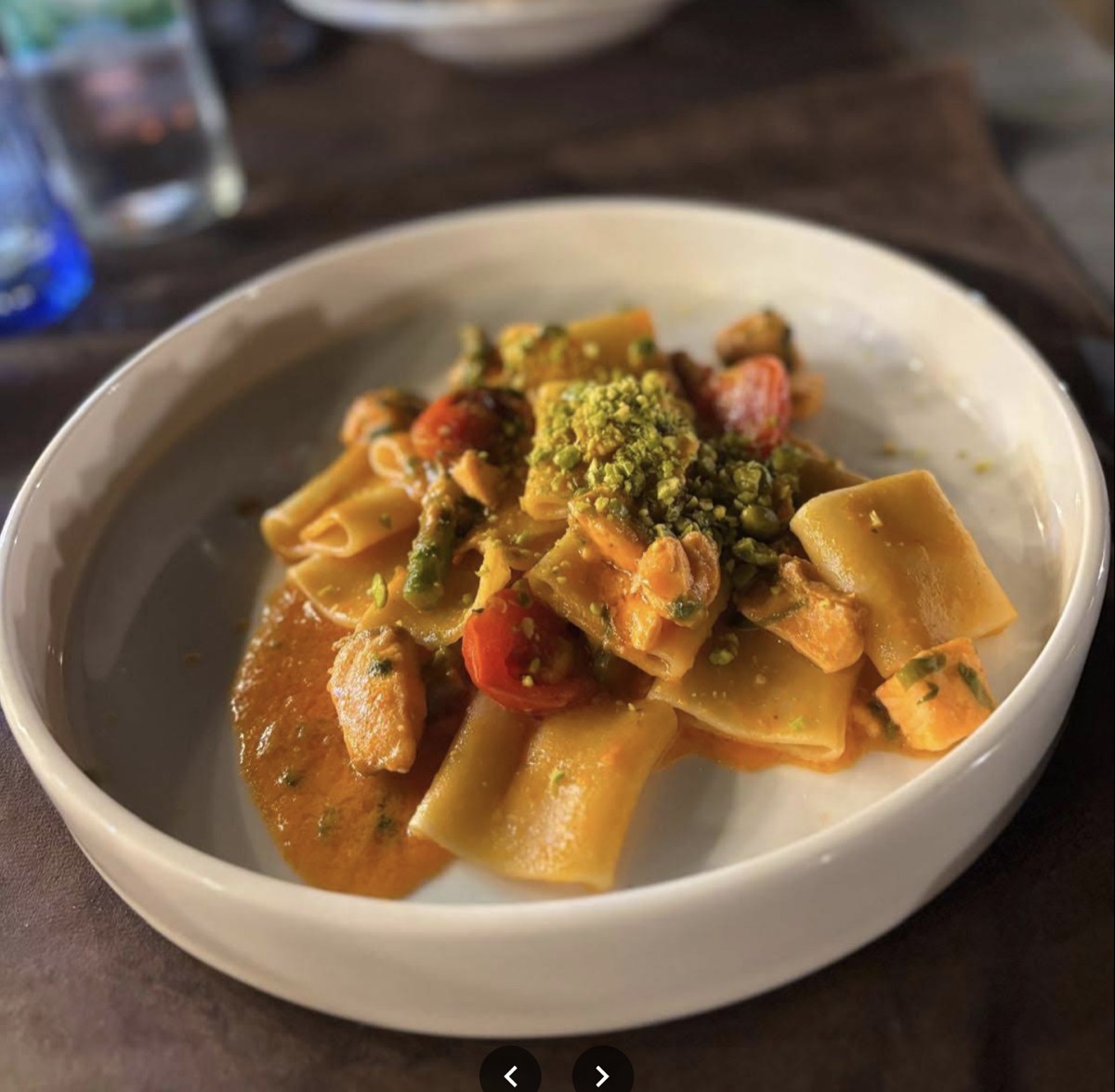 Paccheri with seafood and pistachio